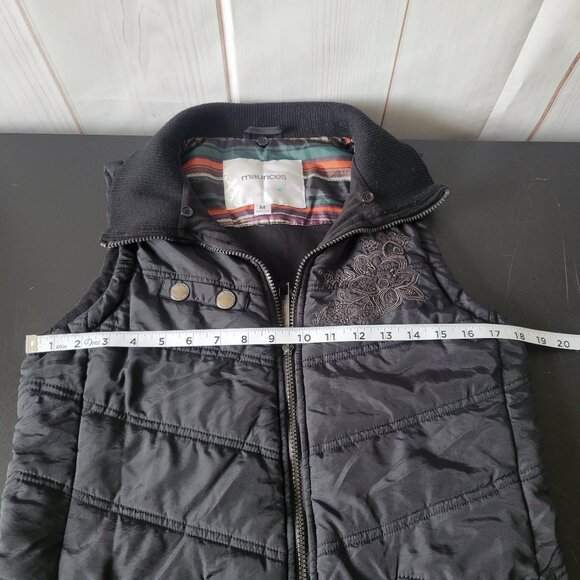 Maurices Women’s Quilted Western Vest, M, Black, Floral Embroidery, Warm Vest - Picture 7 of 8